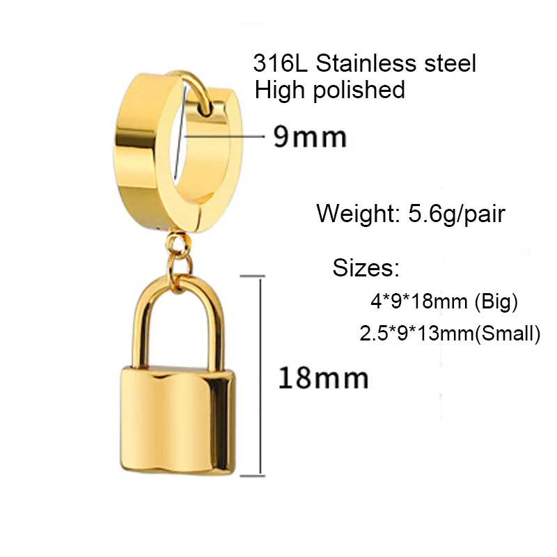 DICAYLUN Нержавеющая сталь серьги с замком замок кулон золото Висячие петли серьги в виде капель с Для мужчин Для женщин подарки ювелирные изделия в стиле панк высокое качество