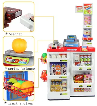 

34pcs/set Play house toy supermarket red cash register cart shelf set fun toy pretend play imitate cashier salesclerk kids gift