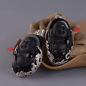 

BOCAIS925 Silver Vintage Thai Silver Fashion Silver Torus Bag Set Maitreya Buddha Item Pendant Woman's Pendant