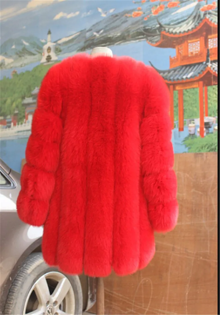 80 см Длина новые зимние теплые женские натурального меха лисы пальто Полосатый Дизайн Для женщин натуральным лисьим мехом пальто Верхняя