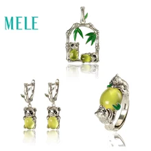 Желтый прехнит серебро 925 ювелирные наборы, в форме панды животных, модные и ультрамодные украшения из природного драгоценного камня