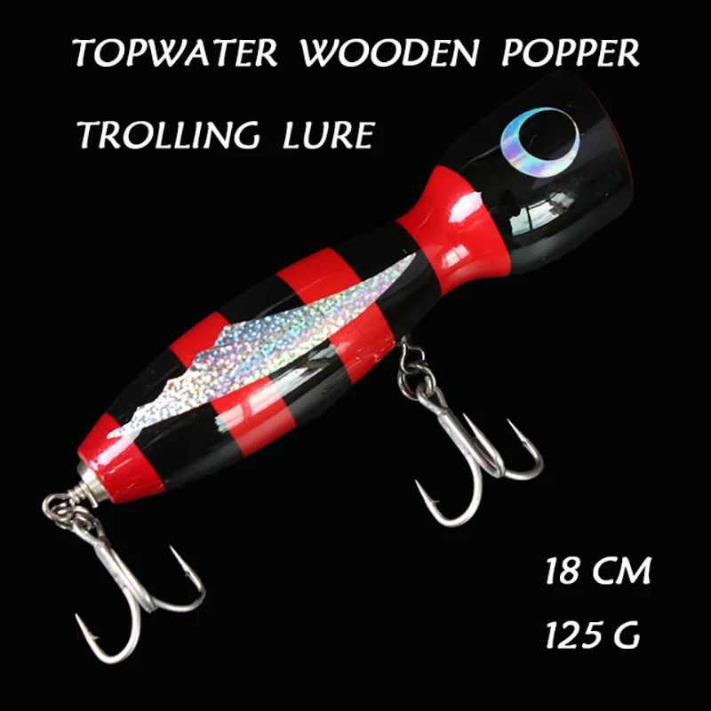 

MAD MOUSE Topwater Wooden Popper Spitter GT Surface Popping Trolling Lure 18CM 125G Handmade Fishing Baits Open Ocean Angling