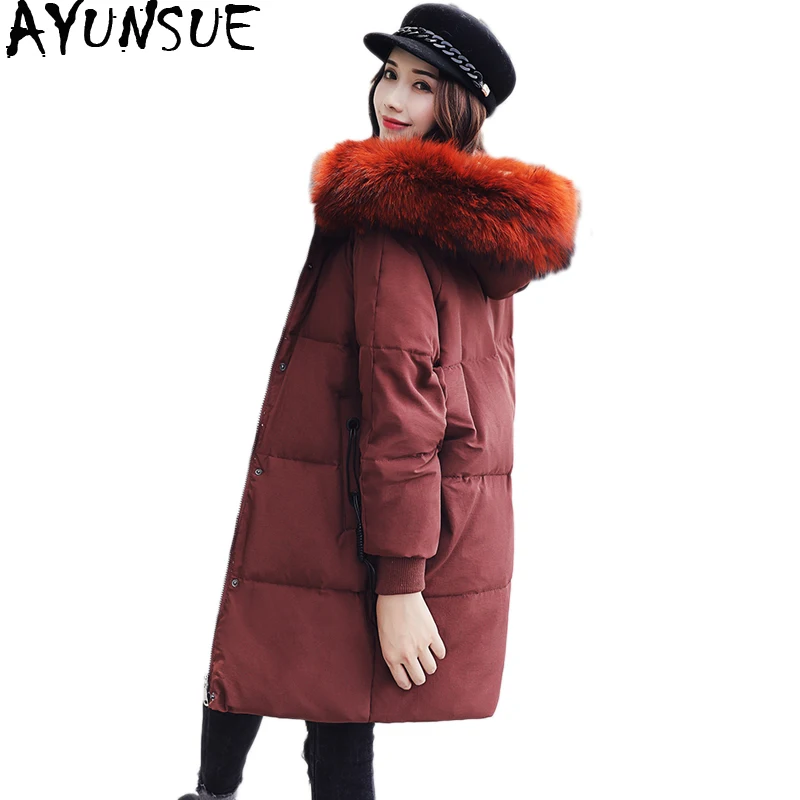 Ayunsue Puffy Femmes Vers Bas Fourrure brick Red Long Kj455 2018 Gris Sobretudo Grand Col Manteau black Veste Le De D'hiver Nouveau Canard Vestes Beige Coréenne Parka rr6qv7