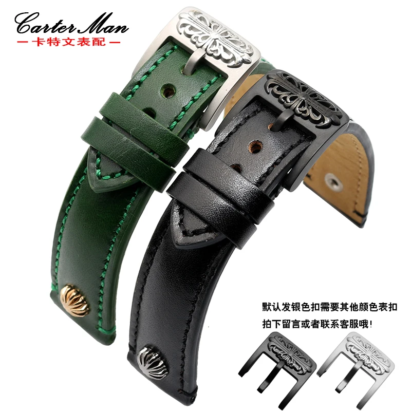

Quality genuine leather WatchBand Retro-inlaid Stud Earrings straps for women men's watch band 20 21mm