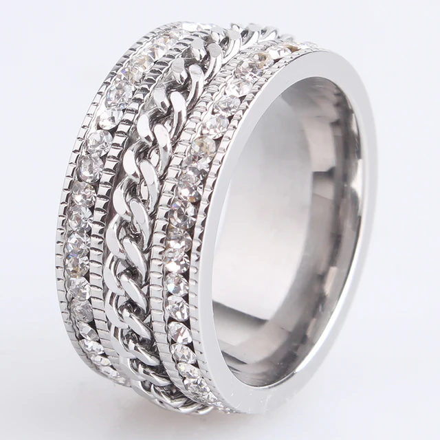 free shipping 10mm chain double row crystal 316L Stainless Steel wedding rings f free shipping 10mm chain double row crystal 316L Stainless Steel wedding rings f