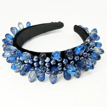 Свадебные блестящие капли воды, стразы, полный синий кристалл, HairBandTiara, свадебная корона, фланелевая повязка на голову