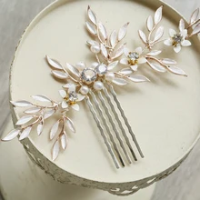 Rosebridalpark Модный Цветок Циркон Свадебные Заколки Для Волос золото пресноводный жемчуг кристалл повязки на голову с листьями заколки, аксессуары
