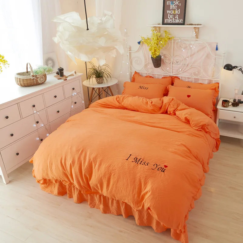 

Fashion Brief VS Pure cotton Duvet Cover Pillowcase Princess Girl Pink/Green Comforter Cover Bedding set Christmas gift 4PCS
