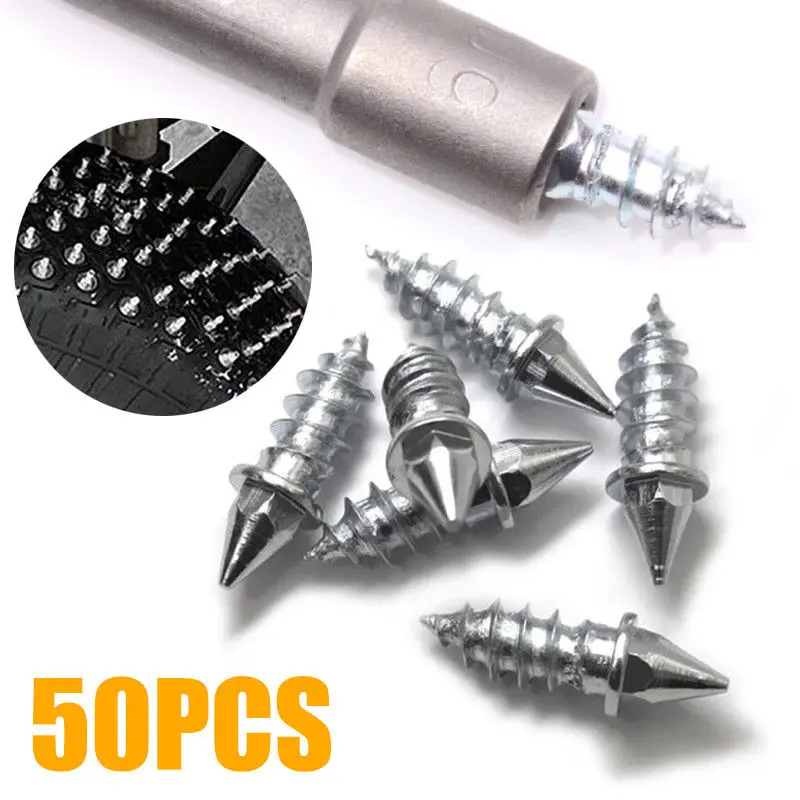 

50Pcs Silver Anti Slip Tire Stud Screws Universal Winter Anti-Slip Stud Tires Anti-Slip Spikes Snow