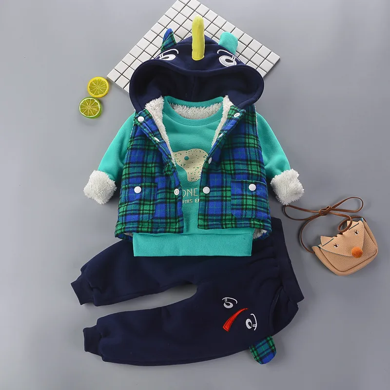

baby boys Clothes Sets Winter birthday outfits For Boy Child Cloth kids Sport Suit Wear Cotton Warm Fleece Hoody Vest 1 2 3years