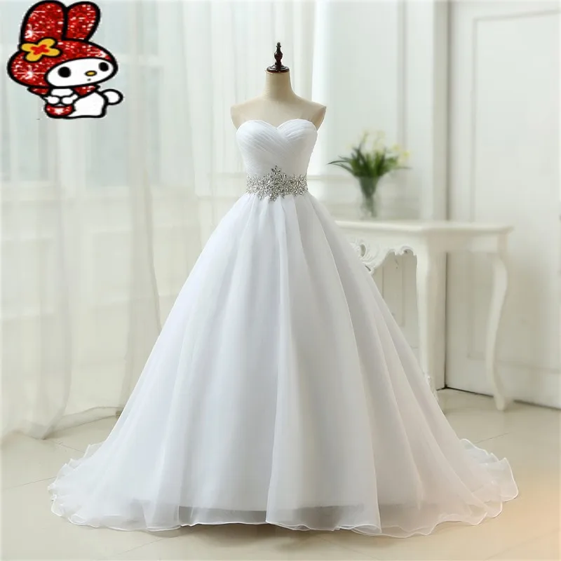 

Hot Sale White Vestido De Noiva 2019 New Design A line Perfect Belt Robe De Mariage Strapless Lace Up Long Bridal Dresses