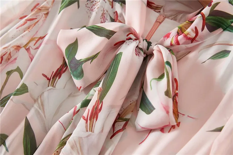 Осеннее европейское платье для подиума женское элегантное розовое платье с бантом и длинным рукавом, шифоновое длинное богемное Пляжное Платье vestidos de fiesta