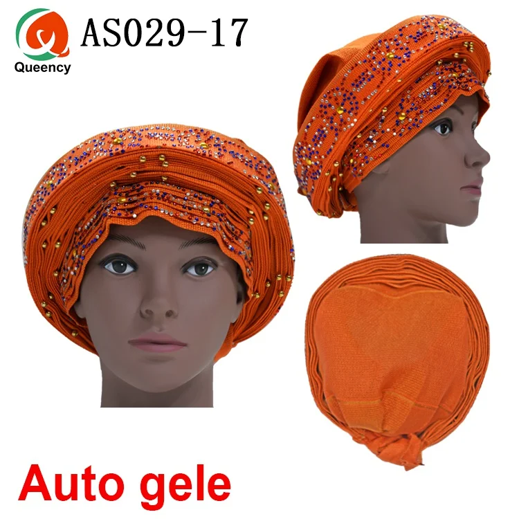 Aso Ebi Queency Африканский Авто геле уже связаны Aso OKE Headtie 1 шт./упак. доступны 24 цвета DHL AS029 - Color: orange