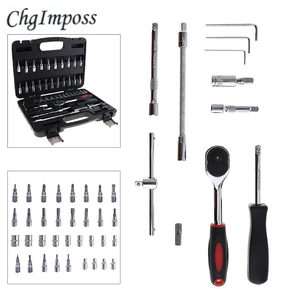 

46pcs Automobile Car Wrench Set Precision Socket Ratchet Torque Wrench Combo Tools Kit for Auto Motorcycle Repair Tool Box