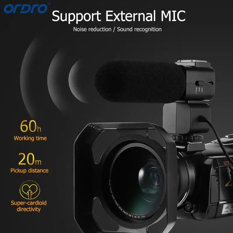 Ordro AC5 4K видеокамеры с микрофоном зум 12X FHD 24MP WiFi ips сенсорный экран цифровой оптический DV мини-видеокамеры