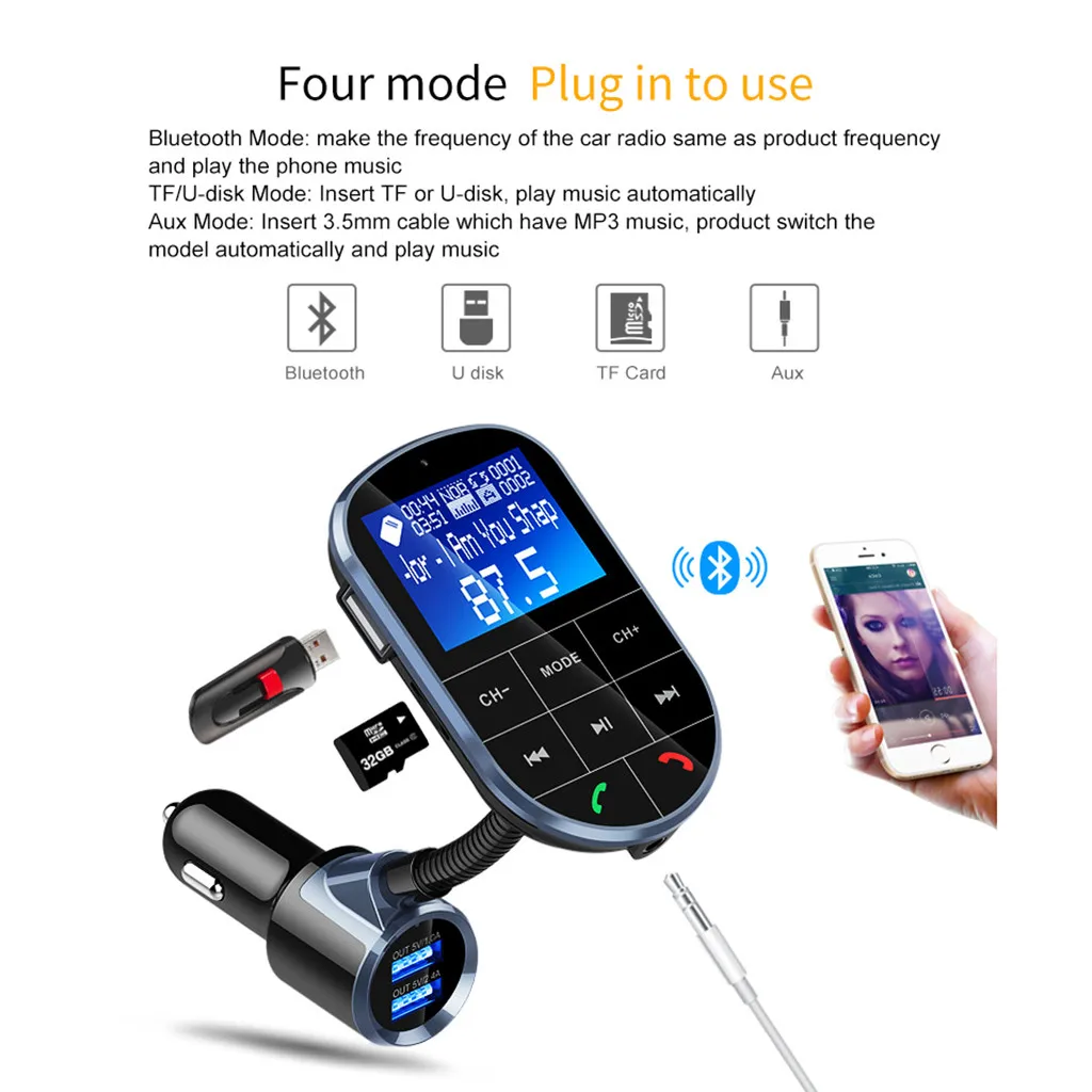 Bluetooth автомобильный комплект fm передатчик MP3 плеер X дисплей двойной порт USB AUX