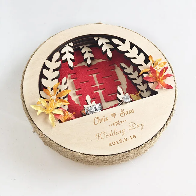 Персонализированные обручальные свадебные украшения двусторонний деревянный молоток кольца шкатулка Свадебная тематика "Счастье для двоих" кольцо Подушка