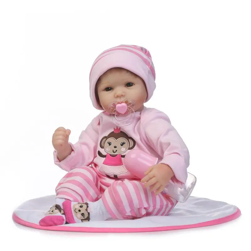 

Nicery 20-22inch 50-55cm Bebe Reborn Doll Soft Silicone Boy Girl Toy Reborn Baby Doll Gift for Child Pink Monkey Hat Bady Doll