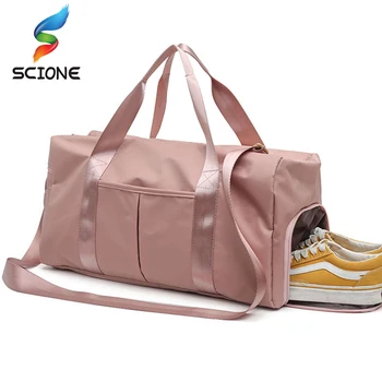 Outdoor Waterproof  Nylon Sports Gym Bags Men Women Training Fitness Travel Handbag Yoga Mat Sport Bag with shoes Compartment 3