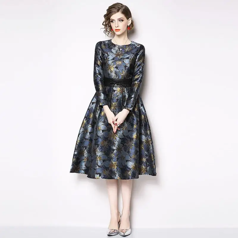 Borisovich женское элегантное вечернее платье, бренд, Весенняя мода, винтажный принт, а-силуэт, Женские повседневные длинные платья N398 - Цвет: Blue
