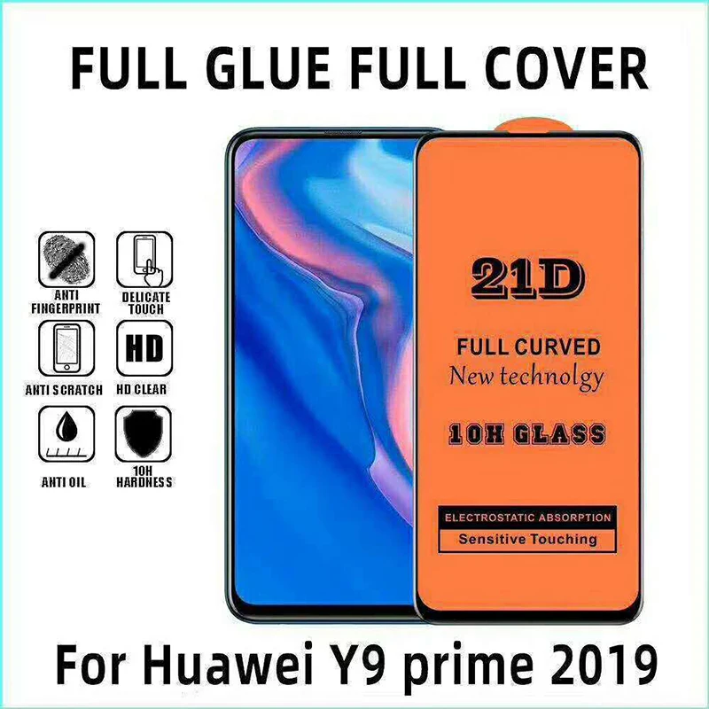 50 шт. закаленное стекло с полным клеем 21D для Huawei P40 Lite E P30 Mate 30 20 Nova 7i Y7 Prime P Защитная