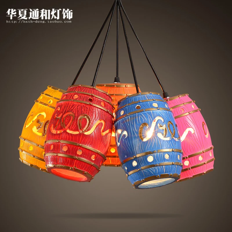 

The American Bar retro creative personality chandelier Cafe clothing store resin barrel pandent lights