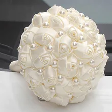 Горячий искусственный шелк белый кремовый белый розовый свадебный букет стежка Свадебные букеты элегантный жемчуг невесты