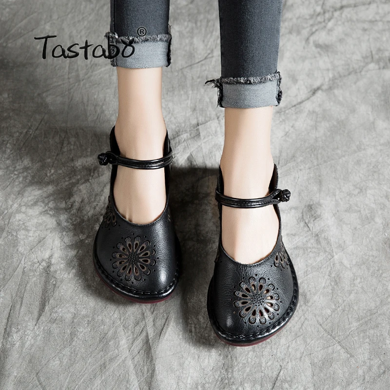 Comprar Zapatos de mujer de cuero Tastabo zapatos planos informales zapatos de patrón calado cómodos zapatos suaves transpirables negro rojo