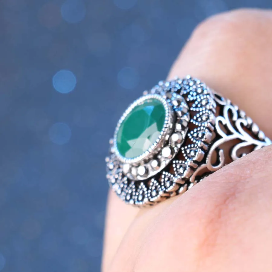 Hot-Wholesale-Green-Ring-Vintage-Jewel-Bright-Black-Czech-Drilling-Silver-925-Women-Retro-Cover-Ring (5)