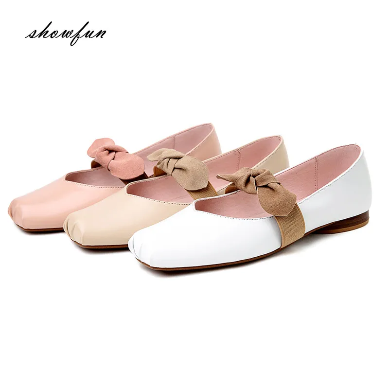 square toe ballet flats leather