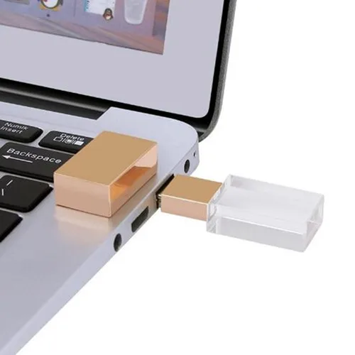 USB 3,0 прозрачный акриловый хрустальный флеш-накопитель на заказ 3D логотип компании подарок - Цвет: gold