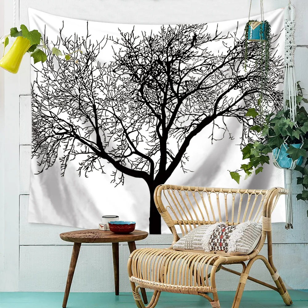 Красочный психоделический лес дерево черное растение гобелен настенная Мандала хиппи бохо домашний декор шторы Йога пляжный коврик