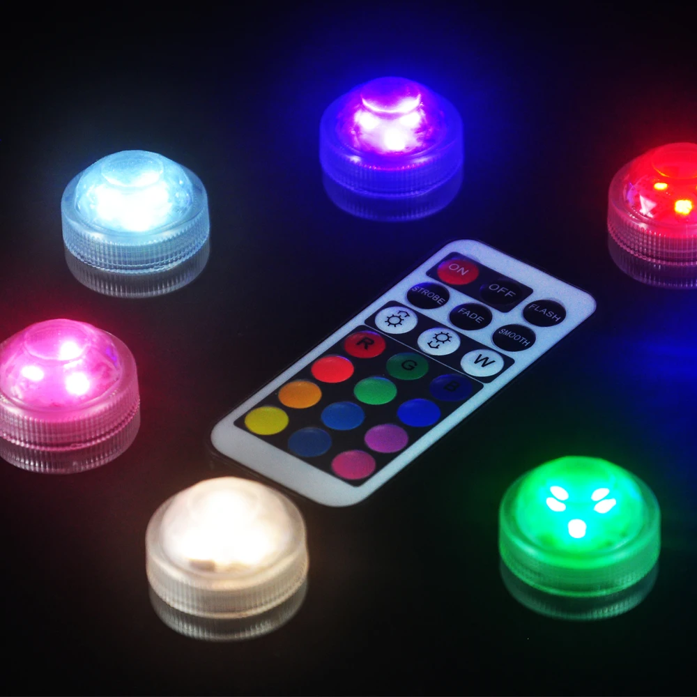 

Погружные светодиодные лампы с дистанционным управлением, многоцветные RGB светильники, 3 светодиода, 2 шт. CR2032, аккумулятор для свадебной вечеринки, украшения мероприятий, 10 шт.