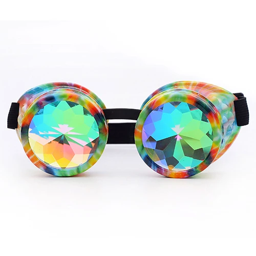 Hotselling Kaleidoscope Rainbow Crystal Lenses Steampunk Goggles EDM Glasses Gothic Cosplay Goggles Eyewear Vintage Halloween - Цвет линз: Rainbow