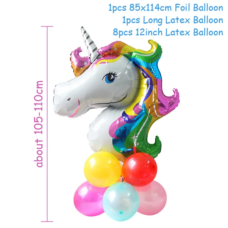 Вечерние принадлежности с единорогом, Розовая Повязка на голову с единорогом, одноразовый набор столовых приборов для девочек, украшения для дня рождения, принадлежности с единорогом - Цвет: unicorn balloon B