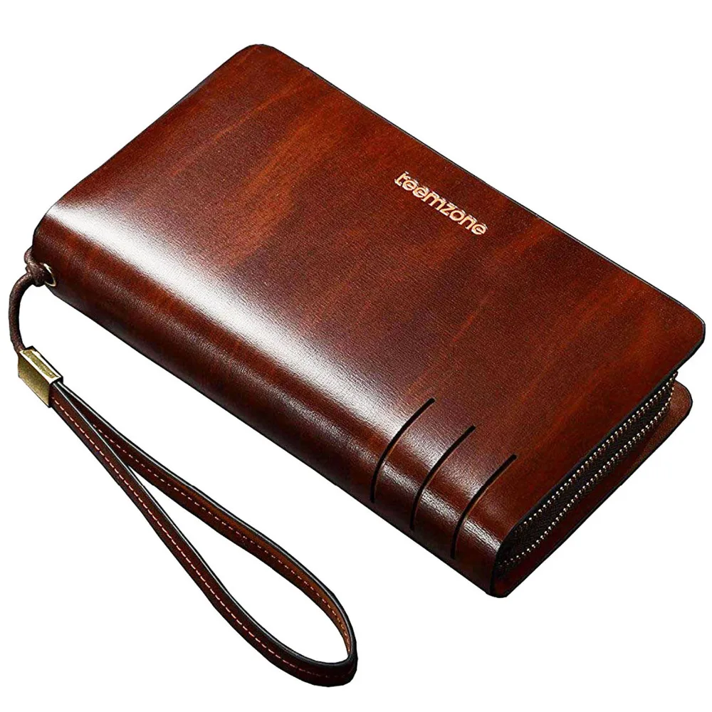 

Teemzone Luxury Brand Genuine Cowhide Leather Portomonee Vintage Walet Male Wallet Men Long Clutch with Coin Purse Pocket S3316