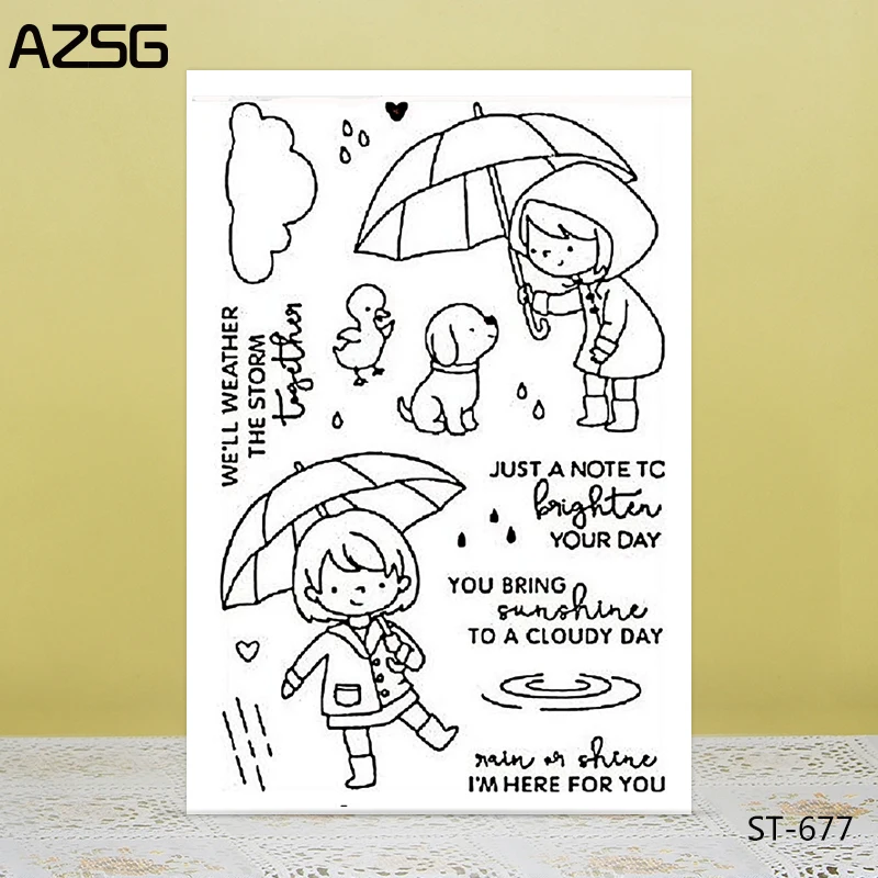 

AZSG Kind Girl Open An Umbrella Clear Stamps/Seals For DIY Scrapbooking/Card Making/Album Decorative Silicone Stamp Crafts