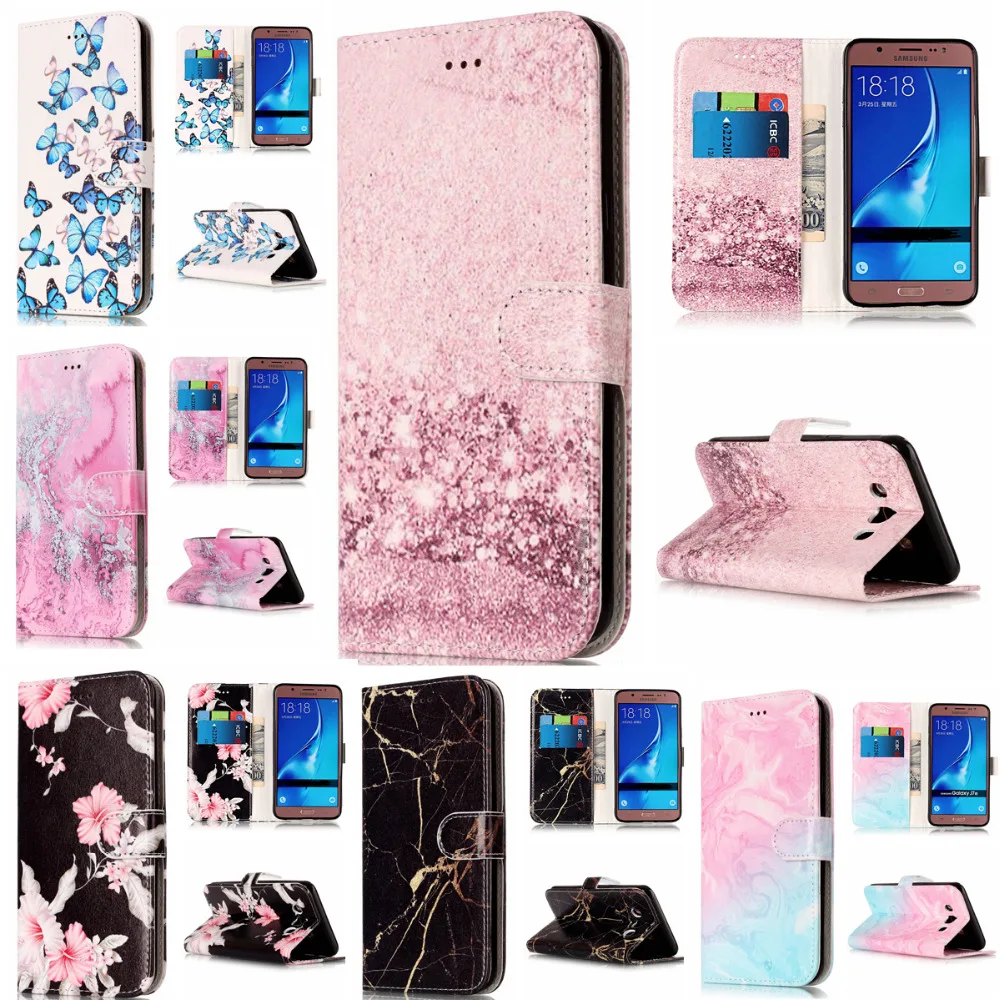 

Wallet Leather Case For Samsung Galaxy J5 2016 Flip Case Colorful Marble Pattern Cover for Samsung J 5 2016 J510 With Card Slot