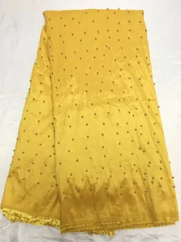 

African George Lace Fabric In Yellow Color With Beaded Embroidery Guipure Lace 2017 beads Style George Lace fabric party ZH1737