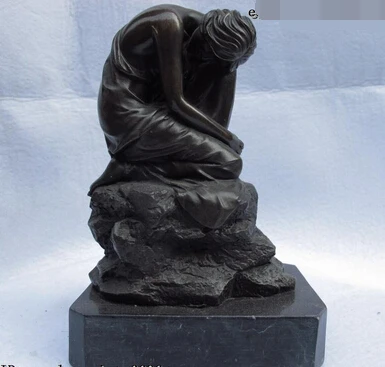 

bi003718 7 Western Copper Bronze Marble carving Meditation ponder Beauty Girl art statue
