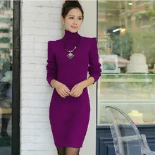 Зимний женский свитер платье Водолазка Теплый пакет бедра вязаный свитер