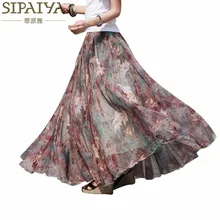 Плиссированная Макси-юбка из шифона летняя богемная длинная винтажная юбка с цветочным принтом по щиколотку saia longa