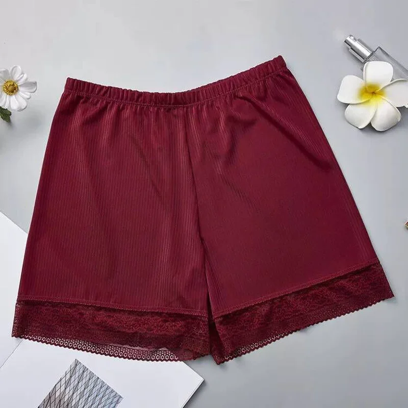 SP& CITY новые кружевные безопасные Короткие штаны для женщин спандекс летние дышащие открытые брюки нижнее белье под юбку короткие колготки - Цвет: wine red