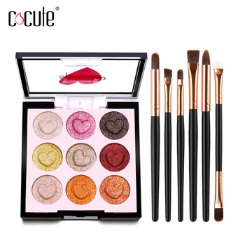 

Makeup Tool Kit for Daily Use with Shimmer Glitter Eyeshadow Palette 6Pcs Makeup Brushes Beauty Comestics Set