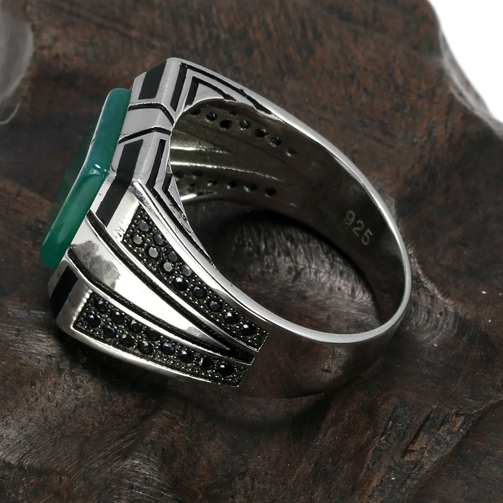 Гарантированное 925 серебряное кольцо, Крутое Ретро винтажное турецкое кольцо для мужчин, большое с камнями, турецкое Ювелирное кольцо