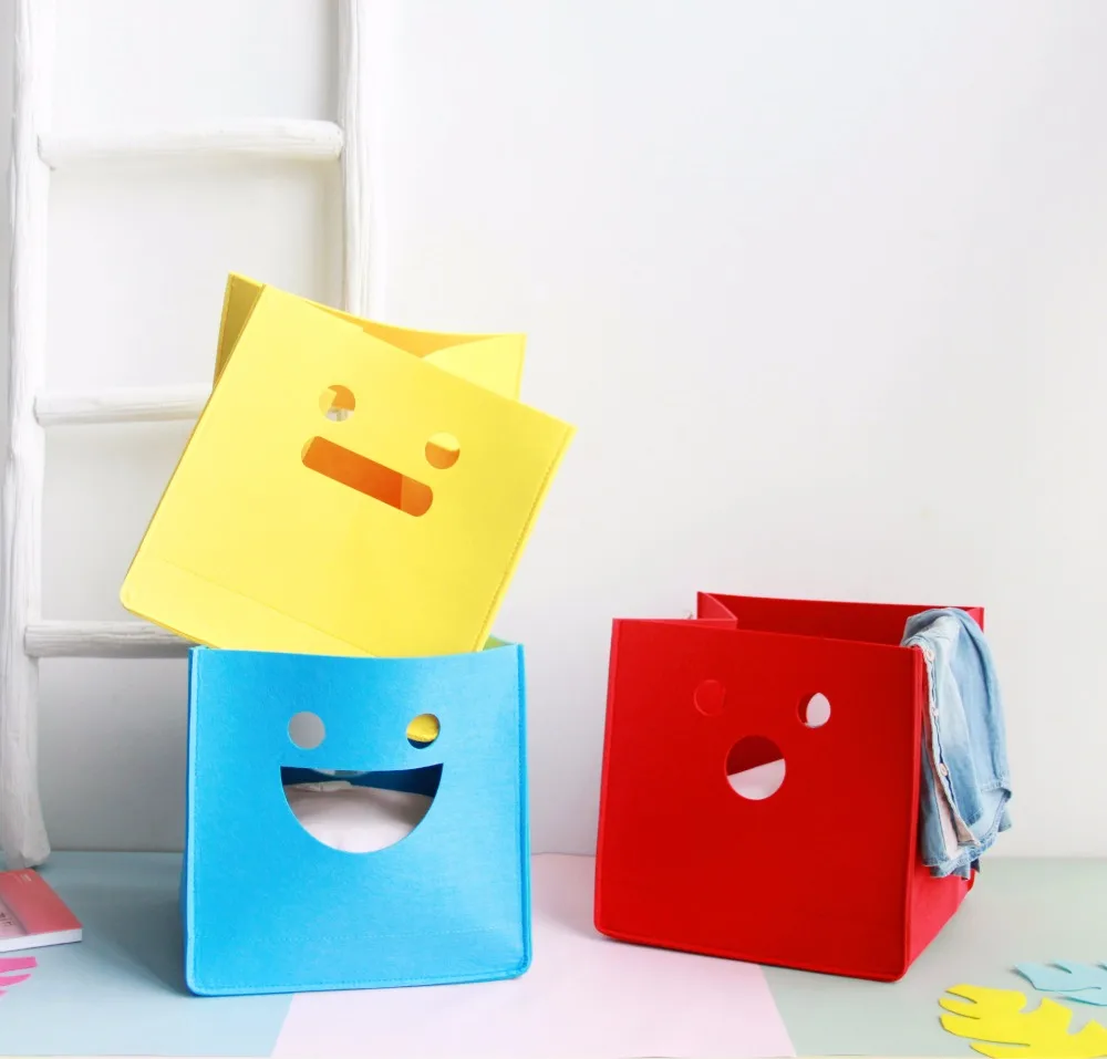 Популярная переносная фетровая коробка для хранения улыбающегося лица, Детские Мультяшные игрушки, органайзер для одежды и мелочей, коробка для хранения s, складная корзина