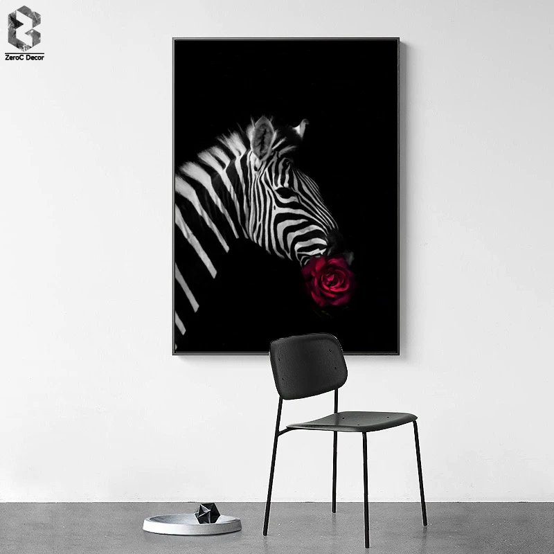 

Nordic Style Rose Zebra Posters and Prints Watercolor Canvas Painting Wall Art Decorative Picture for Living Room Decoration