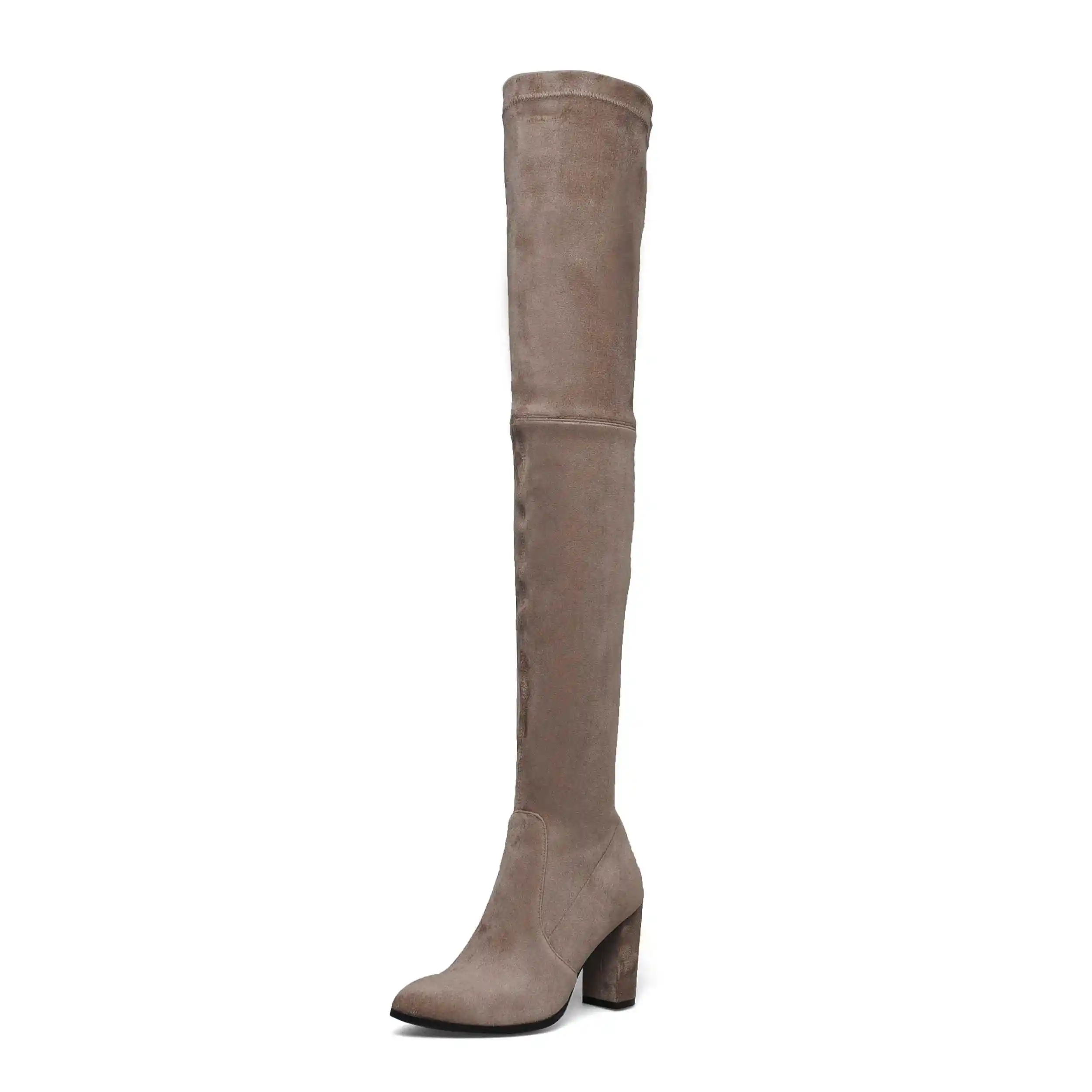 Krazing Pot/Уличная обувь из флока с острым носком на высоком каблуке; однотонные зимние эластичные сапоги-гладиаторы выше колена в европейском стиле; большие размеры; L6f1 - Цвет: Khaki