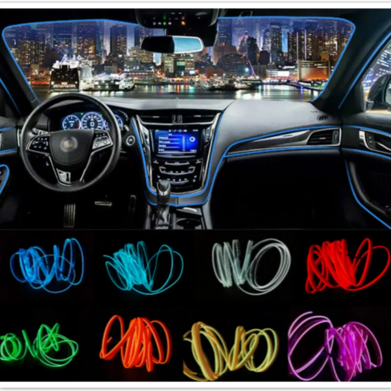 

JURUS 5Meter Ambient Light Car Interior Lighting LED Strip EL Wire Rope Auto Decorative Lamp Flexible Neon Light 12V Car Lights