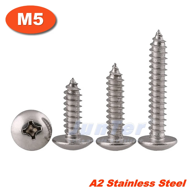 

50pcs/lot M5(5mm) A2 Stainless Steel Phillips Truss Head (Cross Recessed Mushroom Head) Self Tapping Screws